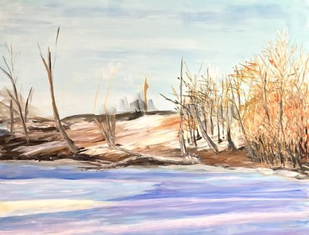 Akryl maleri Kold morgen ved søen af Art by Joe Pearson malet i 2024