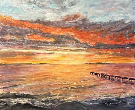 Akryl maleri Solnedgang af Art by Joe Pearson malet i 2023
