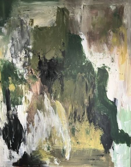 Akryl maleri Det grønne bjerg af Birthe Simonsen malet i 2023