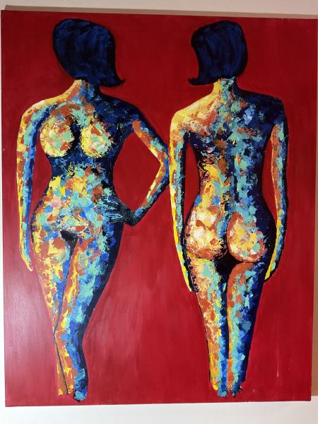 Akryl maleri Women from two sides af Kim Mosbak Nielsen malet i 2023