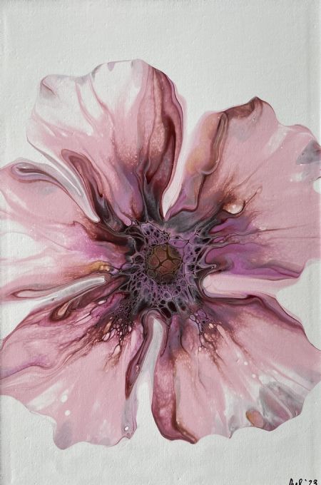 Akryl maleri Pink Flower 4 af Lene Unmack Larsen malet i 2023