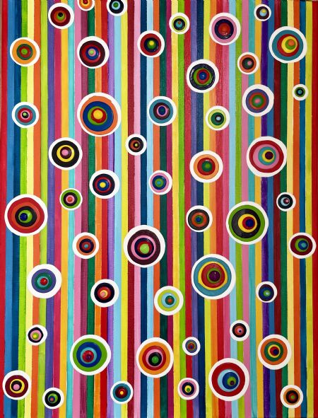 Akryl maleri Stripes and cirkels. af Lisbeth Storgaard malet i 2024
