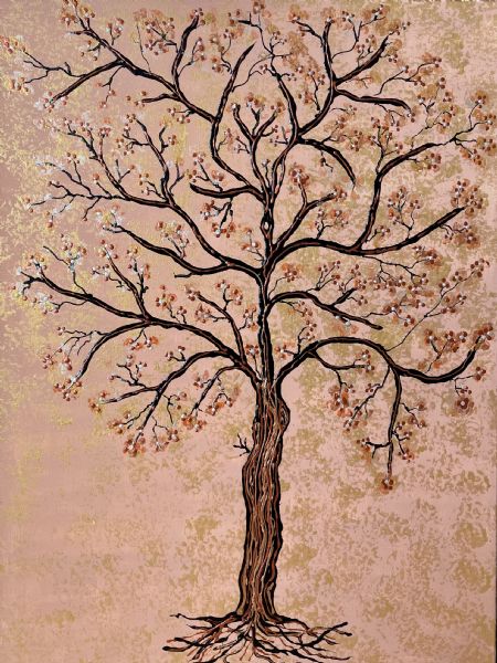 Akryl maleri Golden Tree af Lisbeth Storgaa malet i 