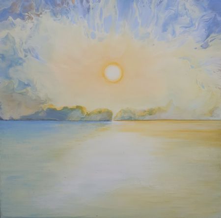 Akryl maleri Den omsorgsfulde sol af Vibeke Nyholm malet i 2024