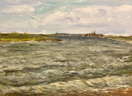 Akryl maleri Roskilde Fjord på en grå dag. af Art by Joe Pearson malet i 2021
