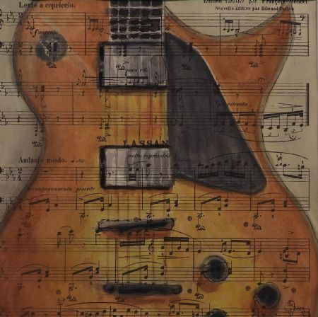 Akvarel maleri Guitarsymfoni 1 af Jette Laursen malet i 2023