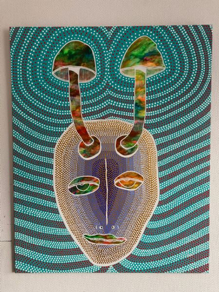 Akryl maleri Mushroom Man In Australia af Brad Mossman malet i 2023