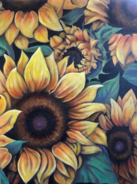 Akryl maleri Sunflowers af Eva Vith Christensen malet i 2023