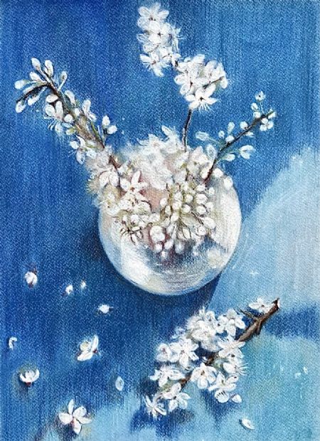 Blandede medier maleri Sakura af Galina Landbo malet i 