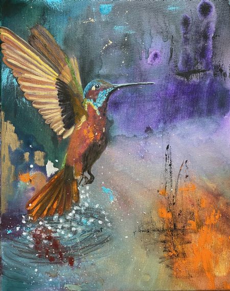 Olie maleri Kolibri af Gitte M Larsen malet i 