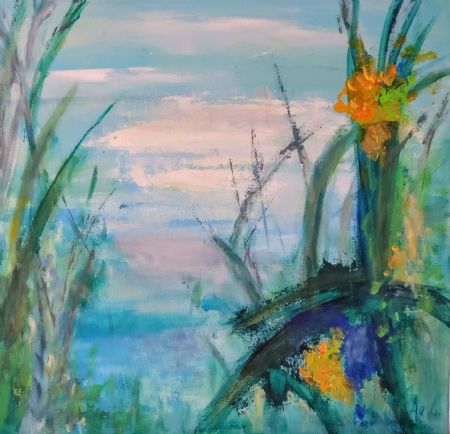 Akryl maleri 'Spring Flowers no 2' af Aase Lind malet i 
