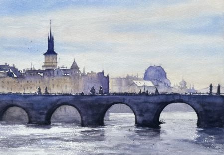 Akvarel maleri Prag af Galina Landbo malet i 