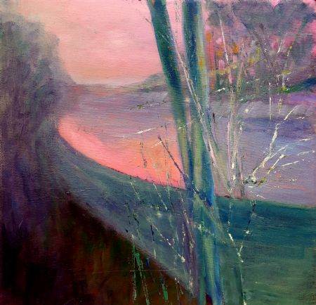 Akryl maleri 'Magic Sunset' af Aase Lind malet i 