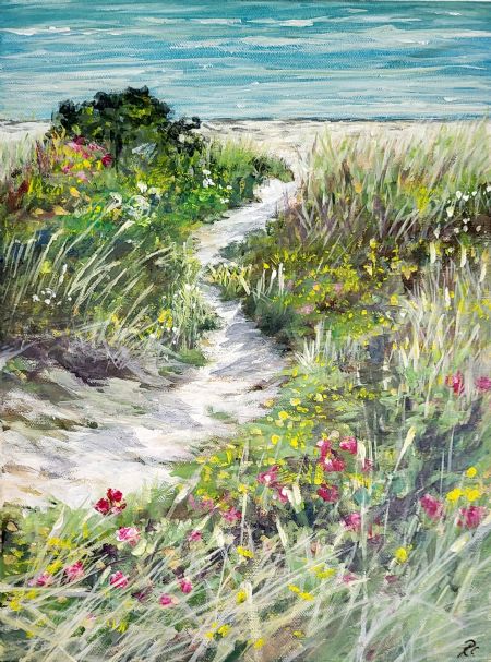 Akryl maleri Vej til stranden af Ruth Christiansen malet i 2024