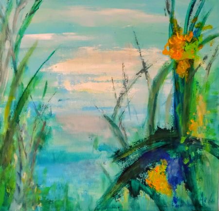 Akryl maleri 'Spring Flowers no 2' af Aase Lind malet i 