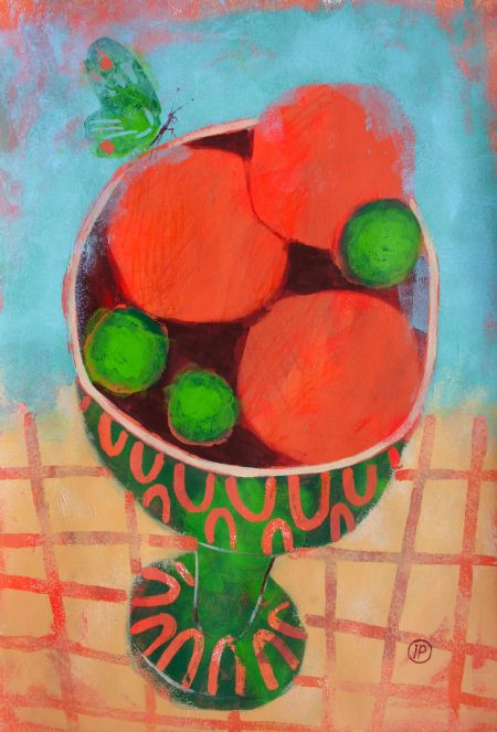Akryl maleri Duften af appelsiner og limefrugter af Irina Plaksina malet i 2022