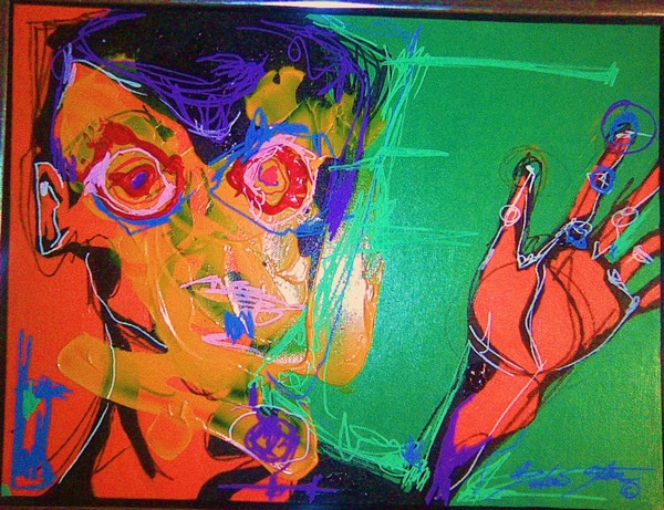 Akryl maleri forviring af solveig stilling malet i 2009