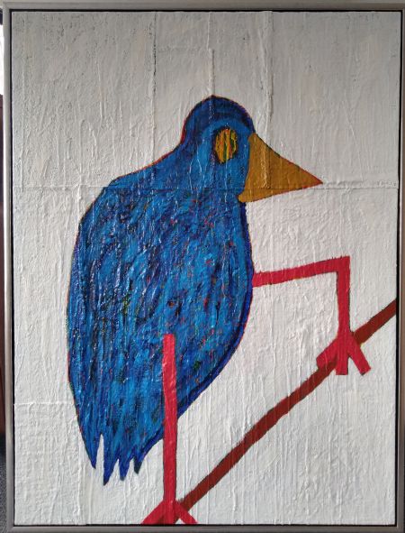 Blandede medier maleri Bird on a stick. af Christian Larsen malet i 2024