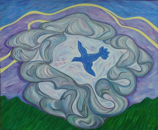 Akryl maleri Den blå fugl af Soli Madsen malet i 