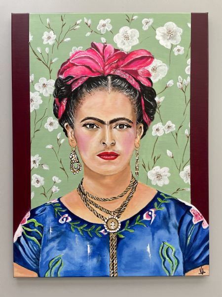 Akryl maleri Frida Kahlo af Vibeke Findshøj malet i 2025