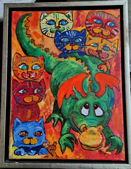 Akryl maleri Puff the magic dragon af Inge Toft malet i 2010