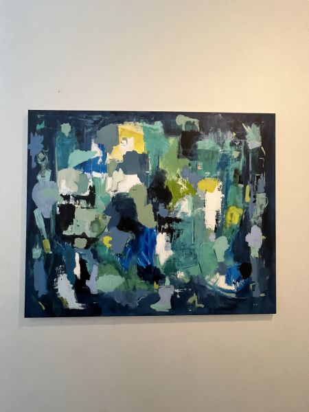 Akryl maleri Abstract landscape in blue colors (2024) af Dorthe Bjerg Je malet i 2024