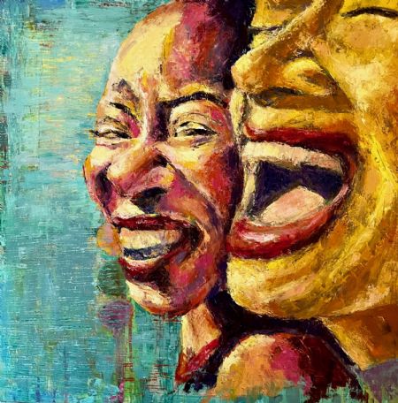 Olie maleri Power of Joy - Healing Laughter af Dina Bergstrøm malet i 2024