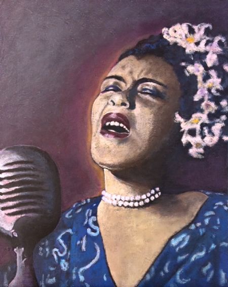Akryl maleri Billie Holiday af Eva Vith Christensen malet i 2024
