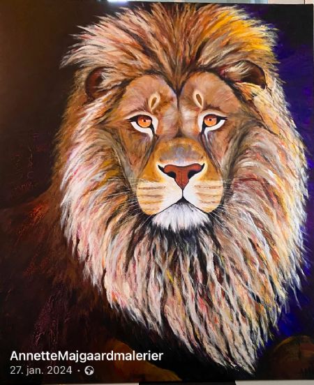 Akryl maleri Big Lion af Annette Majgaard malet i 2024