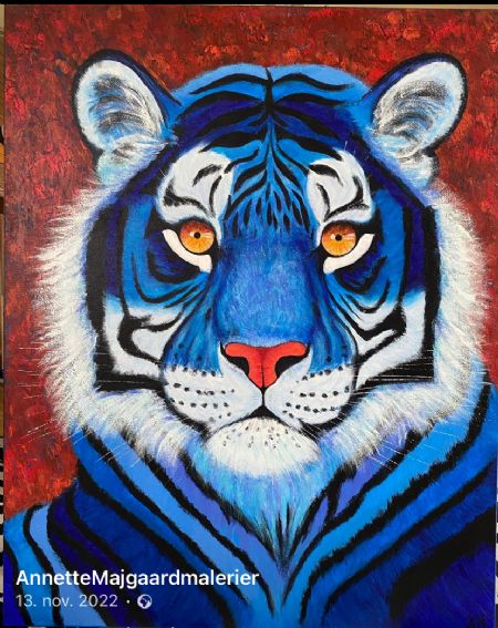 Akryl maleri Blue Tiger af Annette Majgaard malet i 2023