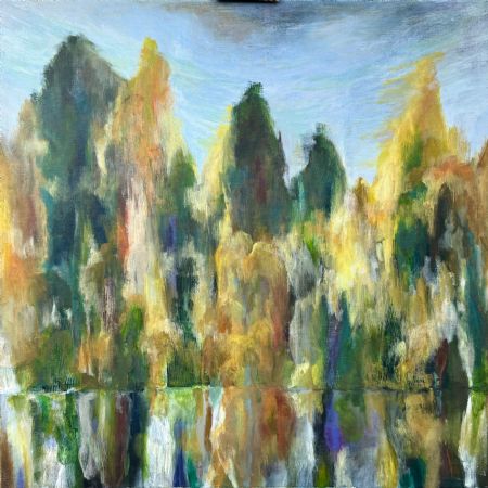 Akryl maleri Rainbow Lake af Ia Brix Ohmann malet i 2025