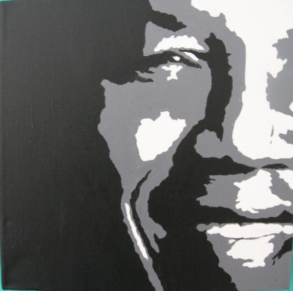 Akryl maleri Nelson Mandela af Julie Van Hemelryck malet i 2010