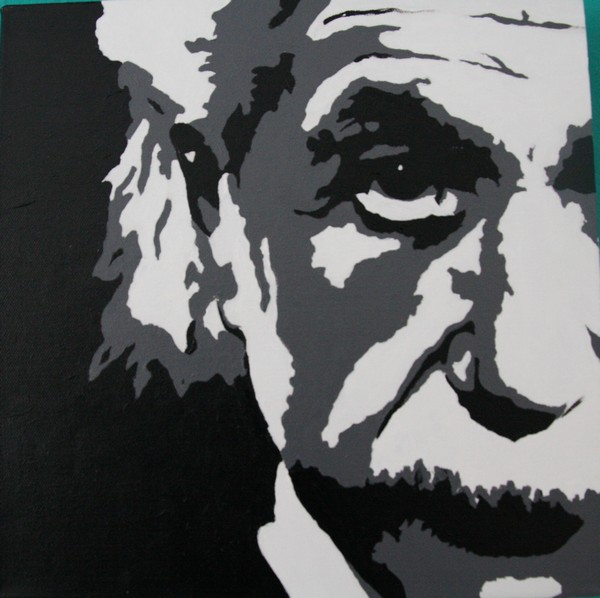Akryl maleri Albert Einstein af Julie Van Hemelryck malet i 2010
