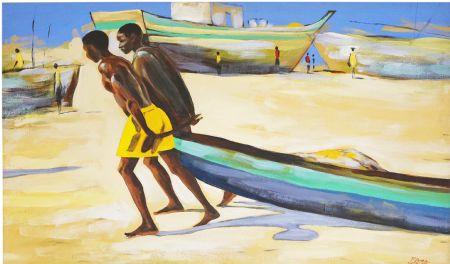 Akryl maleri Puling Off Shore af Leon Lynge Moving malet i 2009