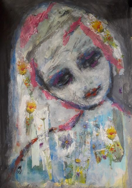Blandede medier maleri Listen to the flowers af Lili Hollesen malet i 2025