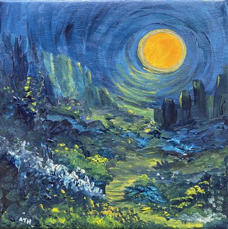 Akryl maleri Blood Moon af Anette Thorup Hansen (ATH) malet i 2025