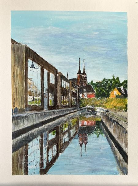 Akryl maleri Roskilde Havn, Vandrehjem. af Art by Joe Pearson malet i 2025