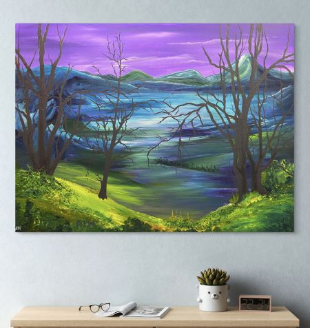 Akryl maleri Purple Sky af Anette Thorup Hansen (ATH) malet i 2025