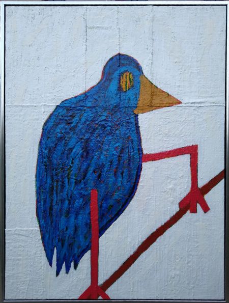 Blandede medier maleri Bird on a stick. af Christian Larsen malet i 2024
