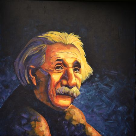 Akryl maleri Einstein af Linda Skipper malet i 2025