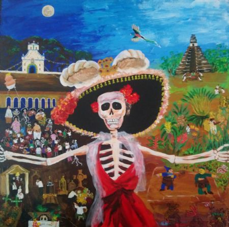 Akryl maleri Dia de Muertos af Steffen Dam malet i 2020