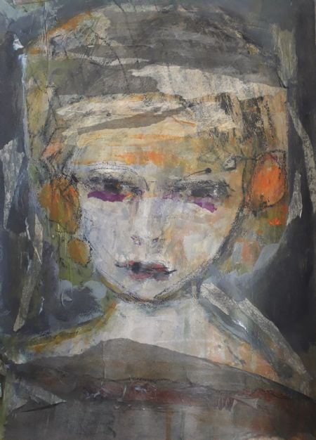 Blandede medier maleri Gentle eyes af Lili Hollesen malet i 2025