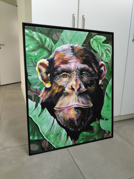Akryl maleri Chimpanzee af Camilla Sørensen malet i 2025
