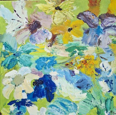 Akryl maleri blomster af Inge Toft malet i 2015