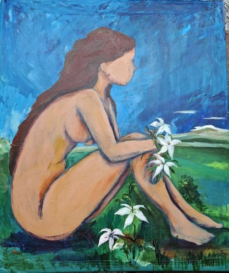 Akryl maleri The world is a lonely place af Inge Toft malet i 2023