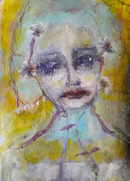 Blandede medier maleri Saved by a flower af Lili Hollesen malet i 2025