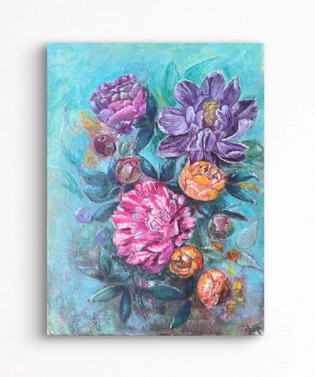 Akryl maleri Peonies in bloom af Vanja Habota malet i 2025