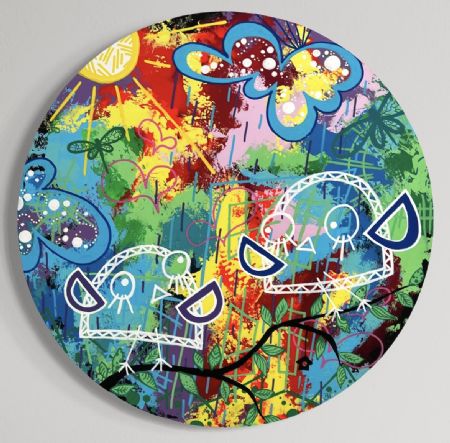 Akryl maleri KAOS I VERDEN - dia 60 cm af Art by Jannie Nyegaard malet i 2025