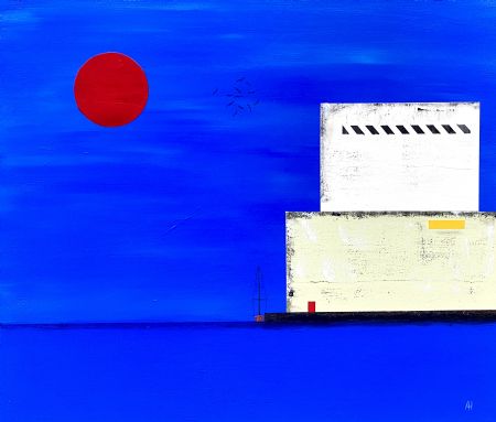 Akryl maleri SILENCE AT THE HARBOR af Allan Hilleborg malet i 2025