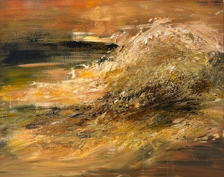 Akryl maleri Golden Drift af Annie Hansen malet i 2025